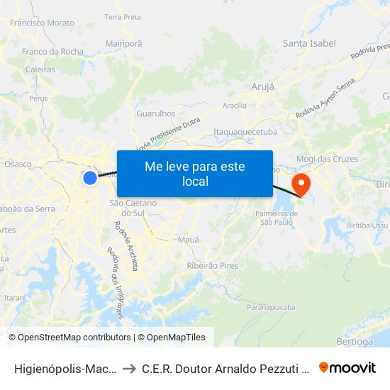 Higienópolis-Mackenzie to C.E.R. Doutor Arnaldo Pezzuti Cavalcanti map