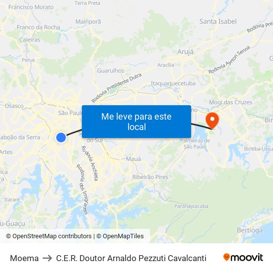 Moema to C.E.R. Doutor Arnaldo Pezzuti Cavalcanti map