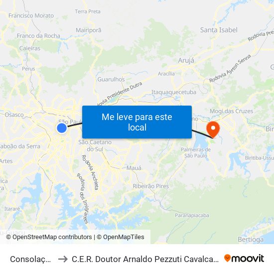 Consolação to C.E.R. Doutor Arnaldo Pezzuti Cavalcanti map