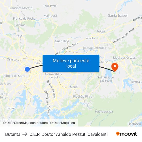 Butantã to C.E.R. Doutor Arnaldo Pezzuti Cavalcanti map