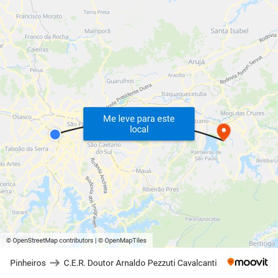 Pinheiros to C.E.R. Doutor Arnaldo Pezzuti Cavalcanti map