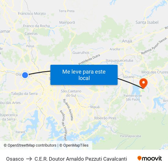 Osasco to C.E.R. Doutor Arnaldo Pezzuti Cavalcanti map