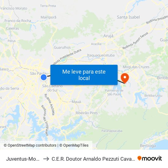 Juventus-Mooca to C.E.R. Doutor Arnaldo Pezzuti Cavalcanti map