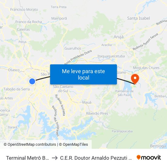 Terminal Metrô Butantã to C.E.R. Doutor Arnaldo Pezzuti Cavalcanti map