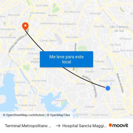 Terminal Metropolitano Piraporinha to Hospital Sancta Maggiore Dubai map