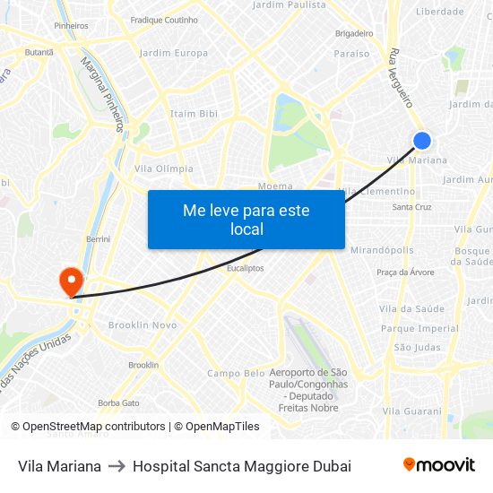 Vila Mariana to Hospital Sancta Maggiore Dubai map