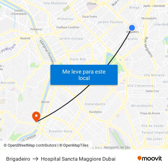 Brigadeiro to Hospital Sancta Maggiore Dubai map