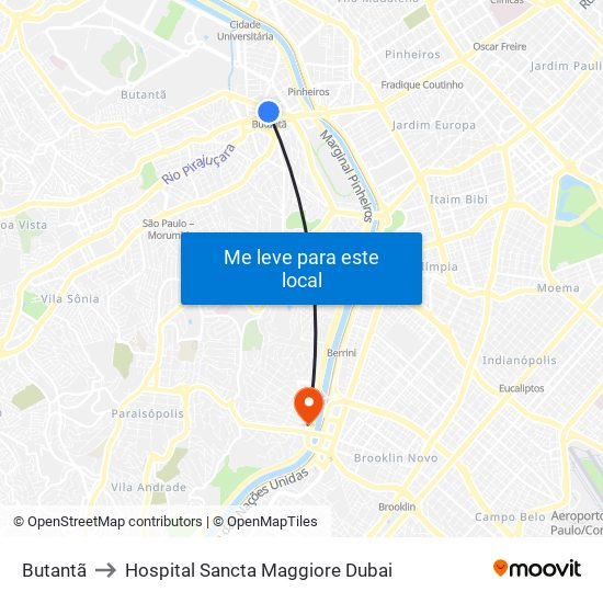 Butantã to Hospital Sancta Maggiore Dubai map