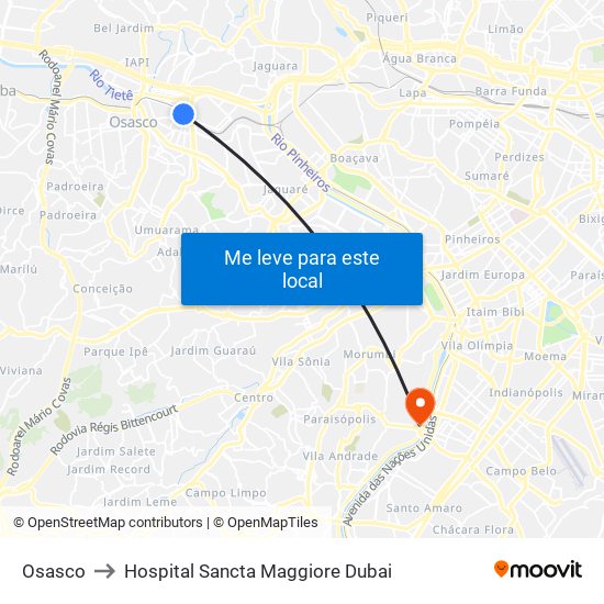 Osasco to Hospital Sancta Maggiore Dubai map