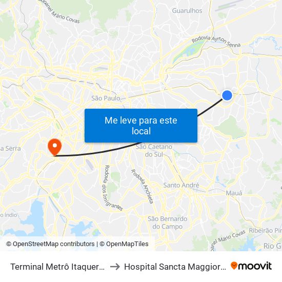 Terminal Metrô Itaquera Norte to Hospital Sancta Maggiore Dubai map