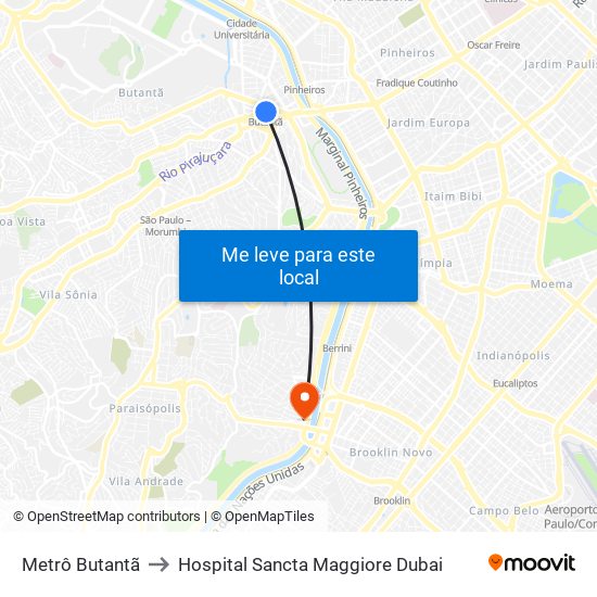 Metrô Butantã to Hospital Sancta Maggiore Dubai map