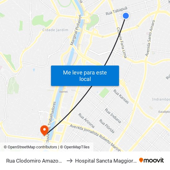 Rua Clodomiro Amazonas 221 to Hospital Sancta Maggiore Dubai map