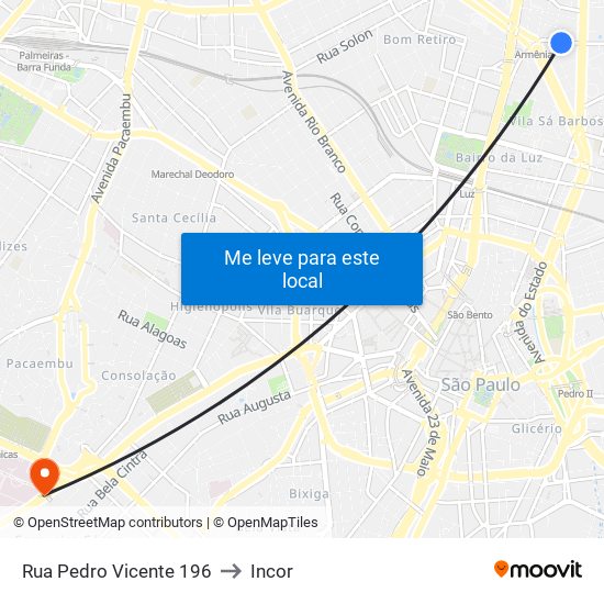 Rua Pedro Vicente 196 to Incor map