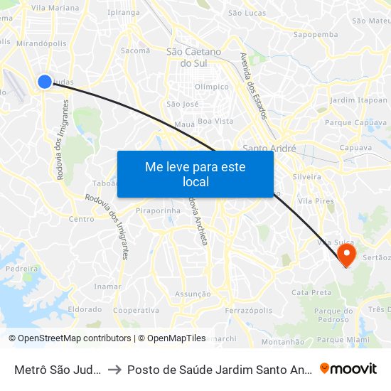 Metrô São Judas to Posto de Saúde Jardim Santo André map