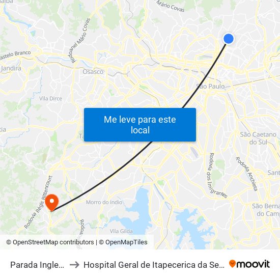 Parada Inglesa to Hospital Geral de Itapecerica da Serra map