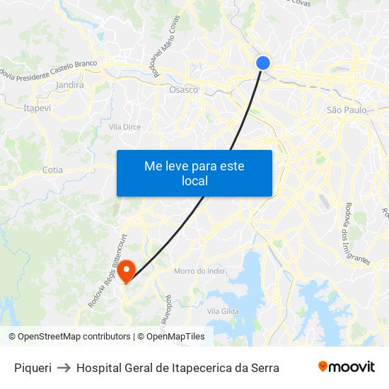 Piqueri to Hospital Geral de Itapecerica da Serra map