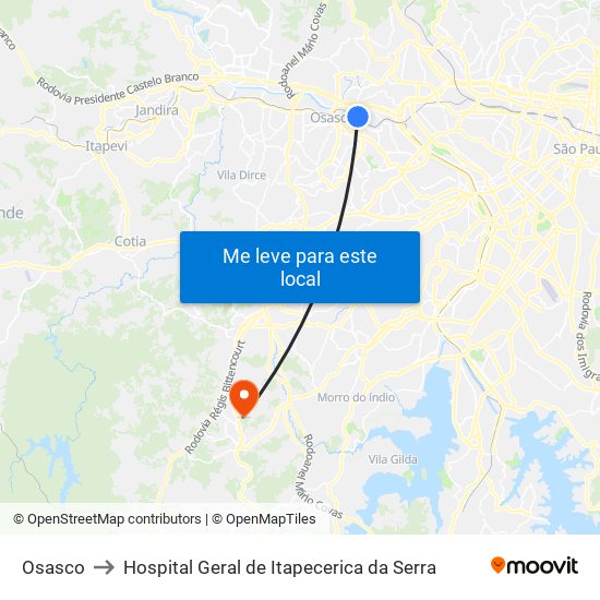 Osasco to Hospital Geral de Itapecerica da Serra map