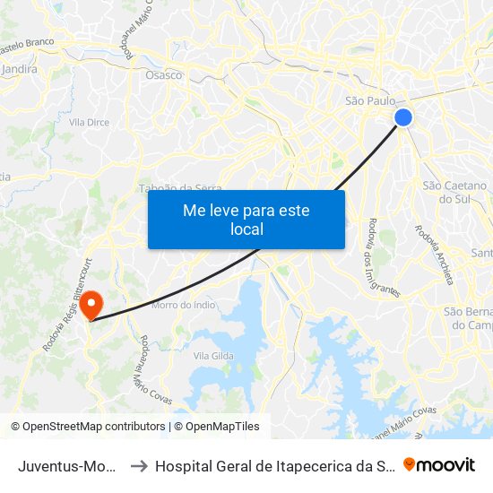 Juventus-Mooca to Hospital Geral de Itapecerica da Serra map