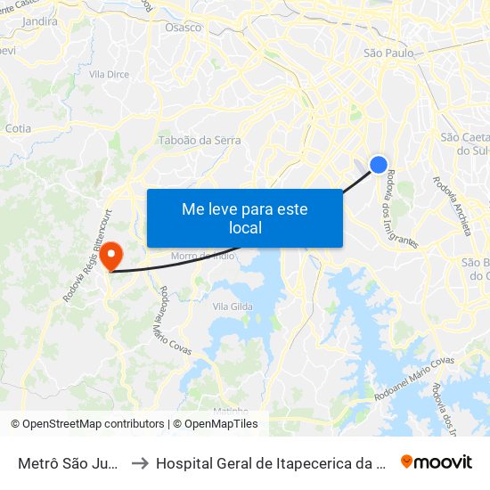 Metrô São Judas to Hospital Geral de Itapecerica da Serra map