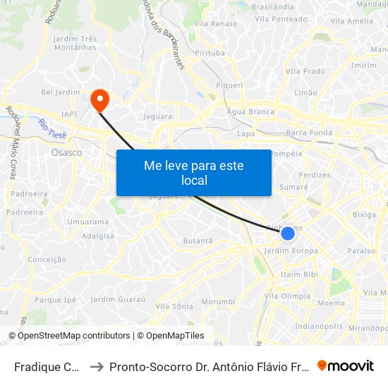 Fradique Coutinho to Pronto-Socorro Dr. Antônio Flávio França (Rochdale) map