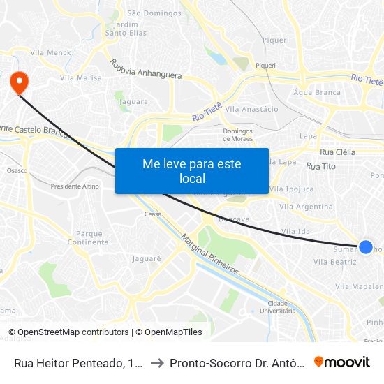 Rua Heitor Penteado, 1230 • Metrô Vila Madalena to Pronto-Socorro Dr. Antônio Flávio França (Rochdale) map