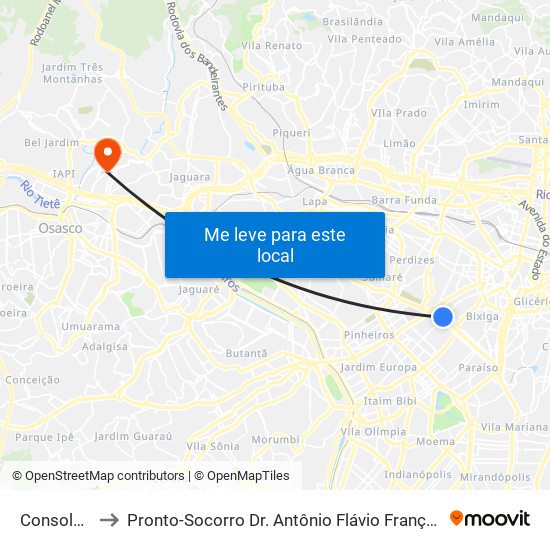 Consolação to Pronto-Socorro Dr. Antônio Flávio França (Rochdale) map
