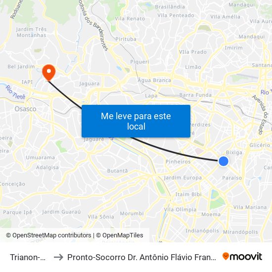 Trianon-Masp to Pronto-Socorro Dr. Antônio Flávio França (Rochdale) map