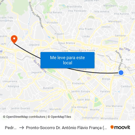 Pedro II to Pronto-Socorro Dr. Antônio Flávio França (Rochdale) map