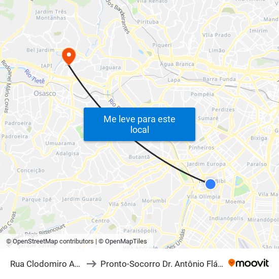Rua Clodomiro Amazonas 221 to Pronto-Socorro Dr. Antônio Flávio França (Rochdale) map