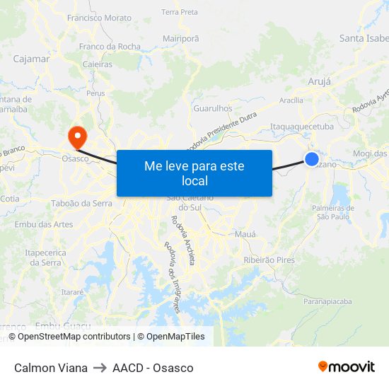 Calmon Viana to AACD - Osasco map