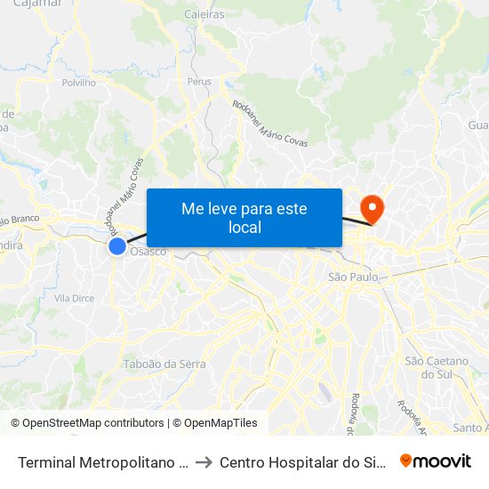 Terminal Metropolitano Luiz Bortolosso / Km 21 to Centro Hospitalar do Sistema Penitenciário Chsp map