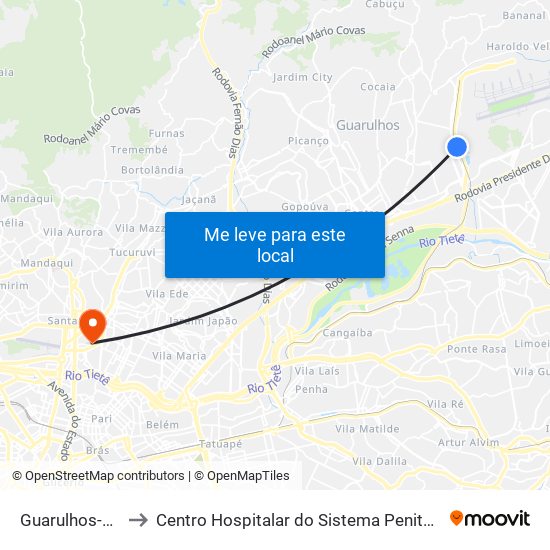 Guarulhos-Cecap to Centro Hospitalar do Sistema Penitenciário Chsp map