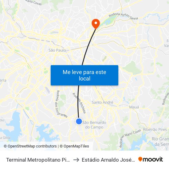 Terminal Metropolitano Piraporinha to Estádio Arnaldo José Celeste map