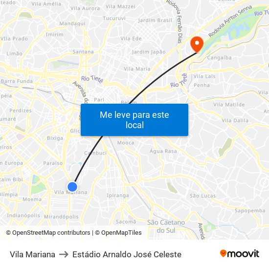 Vila Mariana to Estádio Arnaldo José Celeste map