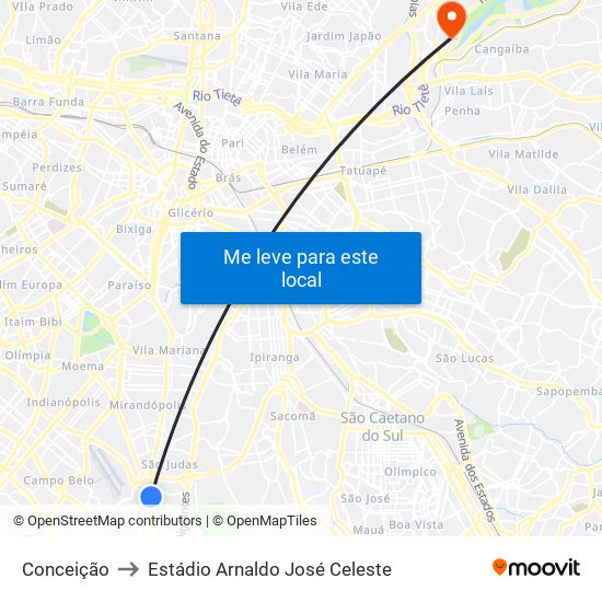 Conceição to Estádio Arnaldo José Celeste map