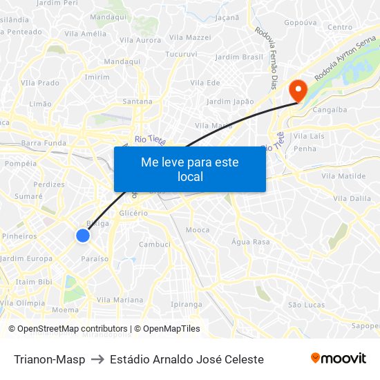 Trianon-Masp to Estádio Arnaldo José Celeste map