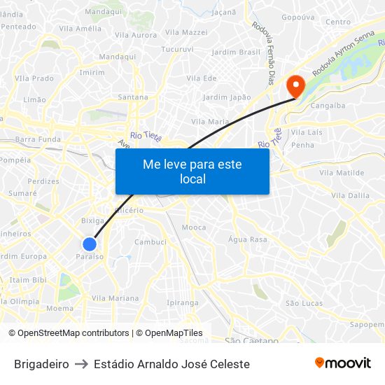 Brigadeiro to Estádio Arnaldo José Celeste map