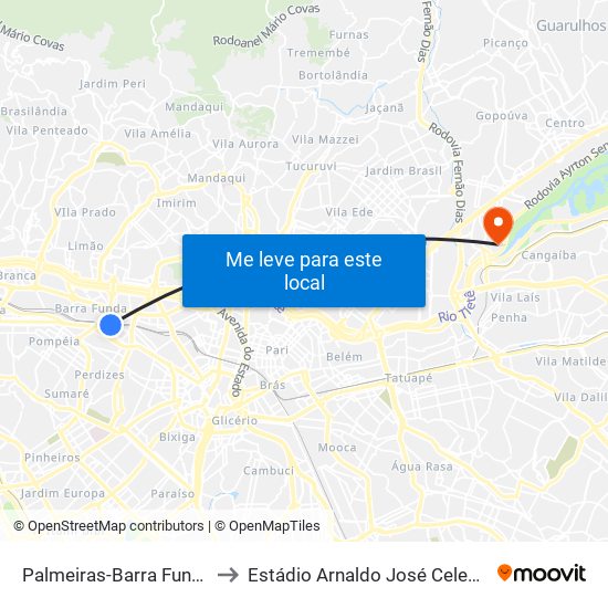 Palmeiras-Barra Funda to Estádio Arnaldo José Celeste map