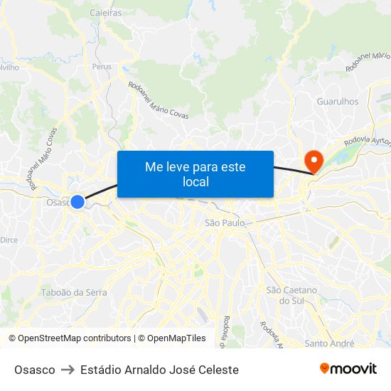 Osasco to Estádio Arnaldo José Celeste map