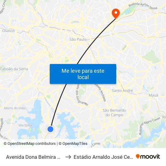 Avenida Dona Belmira Marin to Estádio Arnaldo José Celeste map