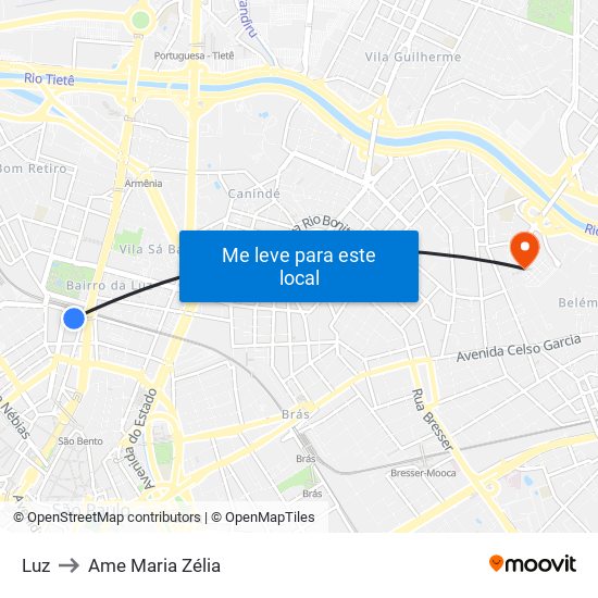 Luz to Ame Maria Zélia map