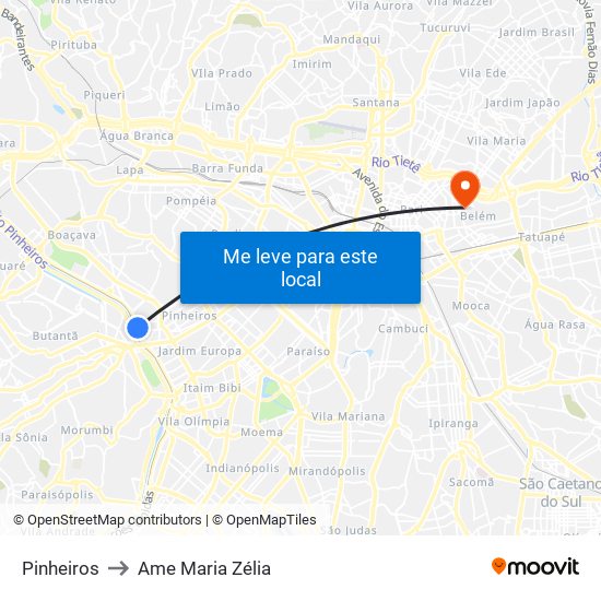 Pinheiros to Ame Maria Zélia map