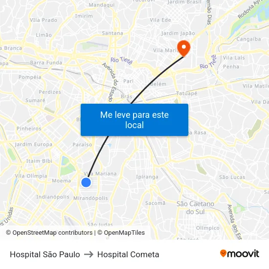 Hospital São Paulo to Hospital Cometa map