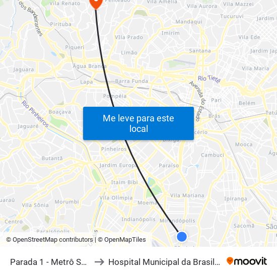 Parada 1 - Metrô Saúde to Hospital Municipal da Brasilândia map