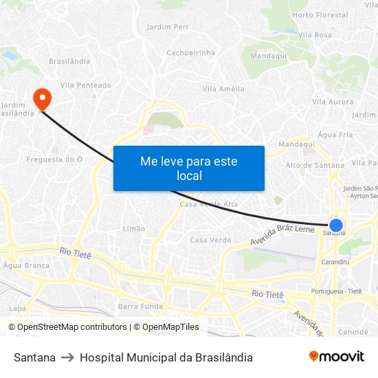 Santana to Hospital Municipal da Brasilândia map