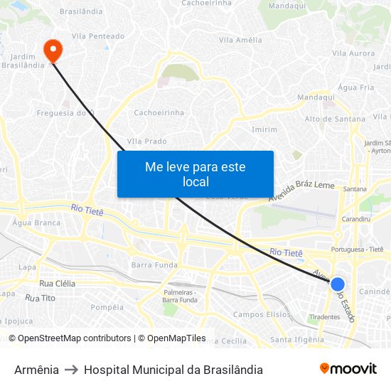 Armênia to Hospital Municipal da Brasilândia map