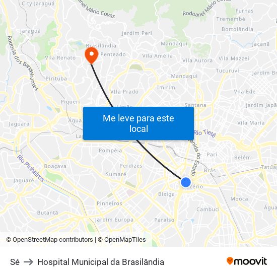 Sé to Hospital Municipal da Brasilândia map