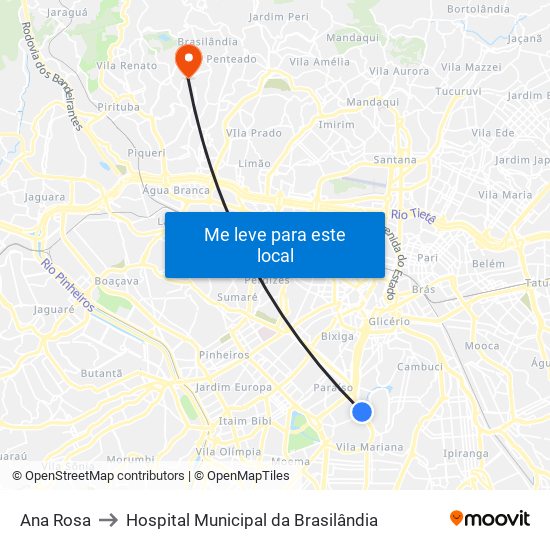 Ana Rosa to Hospital Municipal da Brasilândia map