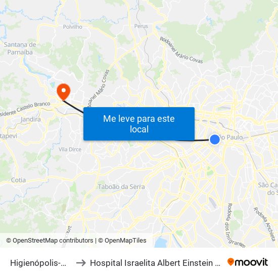 Higienópolis-Mackenzie to Hospital Israelita Albert Einstein Unidade Alphaville. map