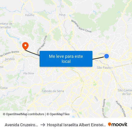 Avenida Cruzeiro do Sul 1800 to Hospital Israelita Albert Einstein Unidade Alphaville. map